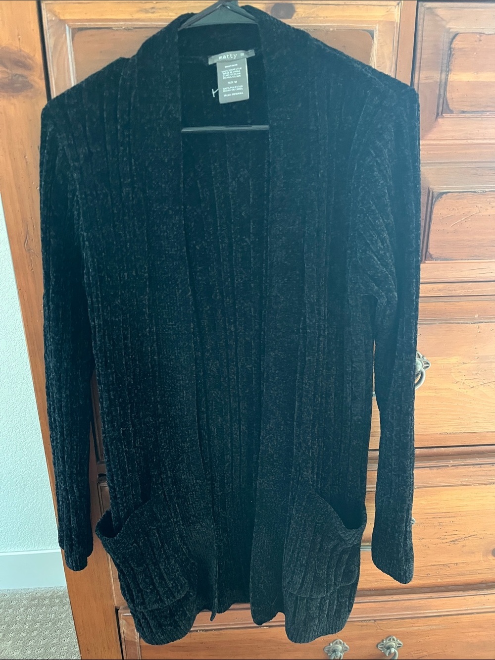 Matty M Black Ribbed Open Cardigan - Size M